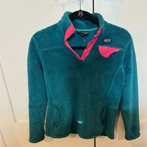 Patagonia Kids Turquoise Fleece Jacket with Pink Trim